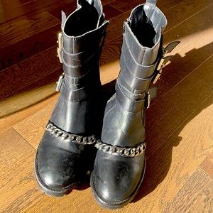 Black Leather Biker or Combat Boots size 9.5
